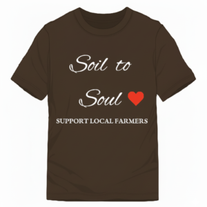 brown tshirt soil to soul. support local farmers
